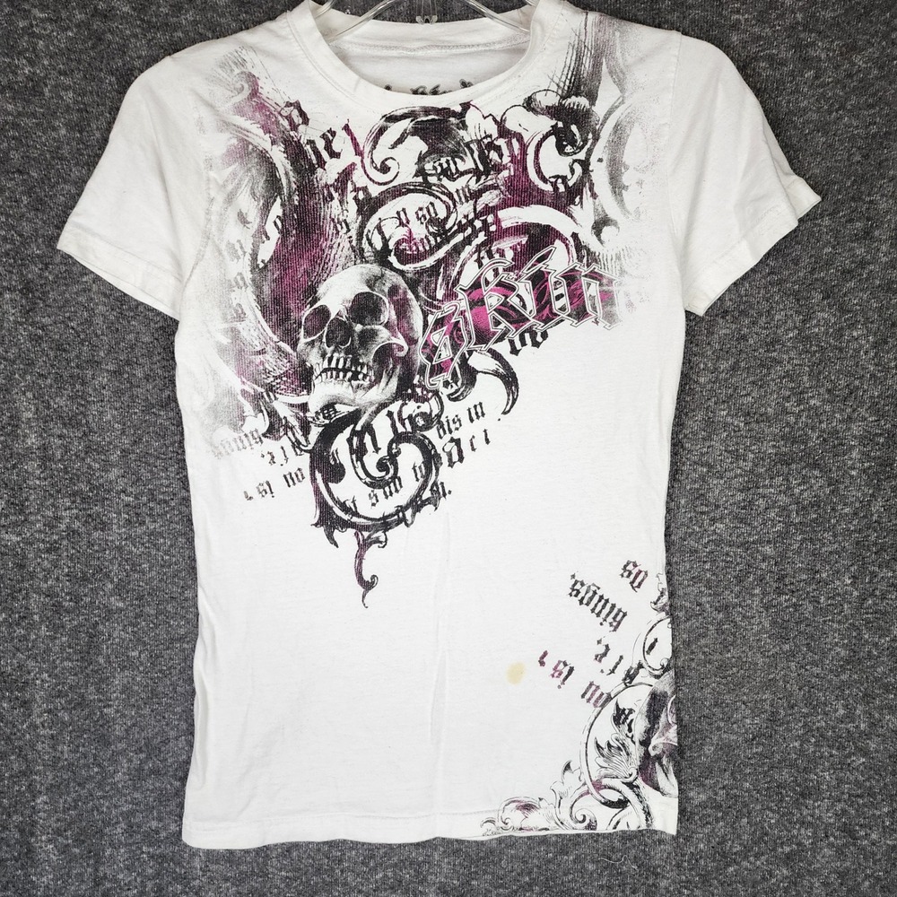 Skin Industries T-Shirt Men M Graphic Skull White Y2K Streetwear MMA Moto